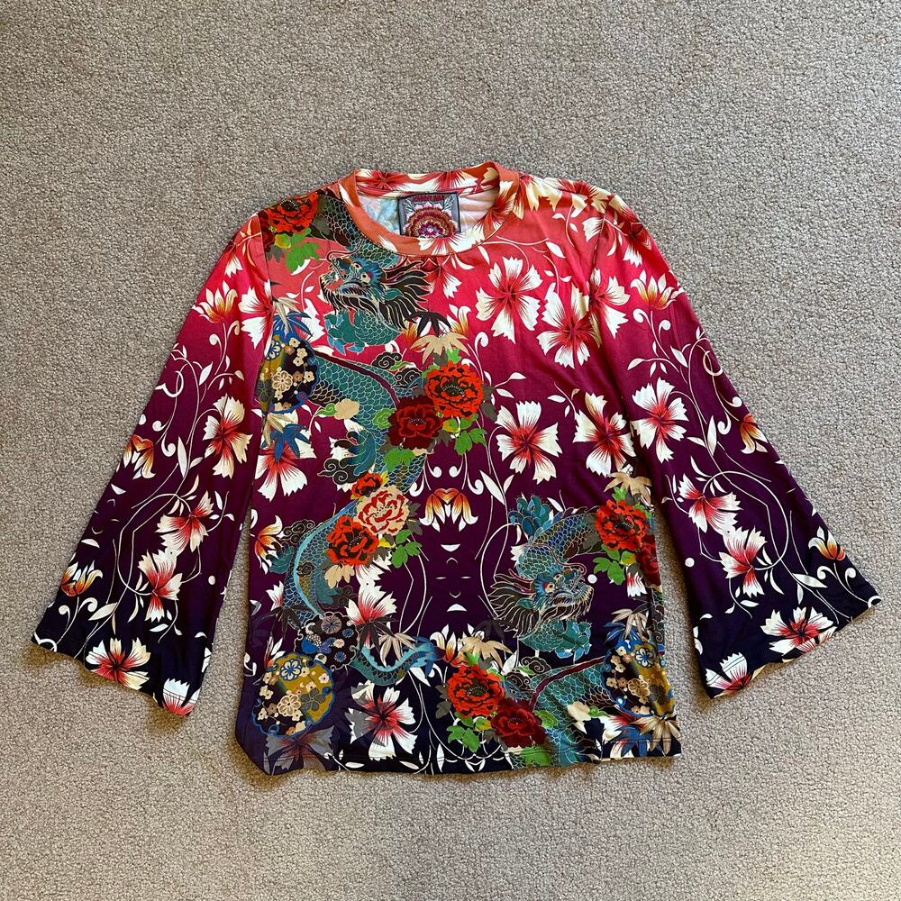 Johnny Was Adelena Kimono Sleeve Tee Multicolor Womens XXS NWT